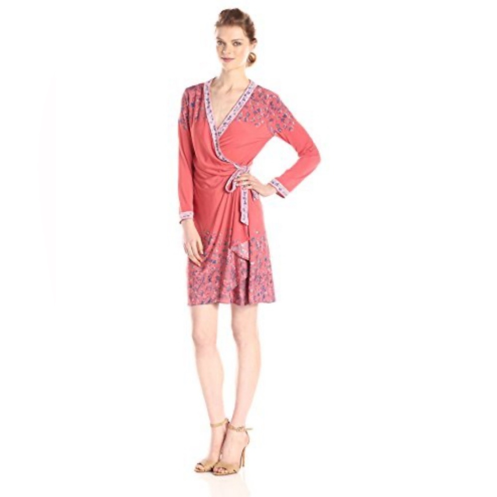BCBGMAXAZRIA Adele Wrap Dress Coral/blue Size Medium